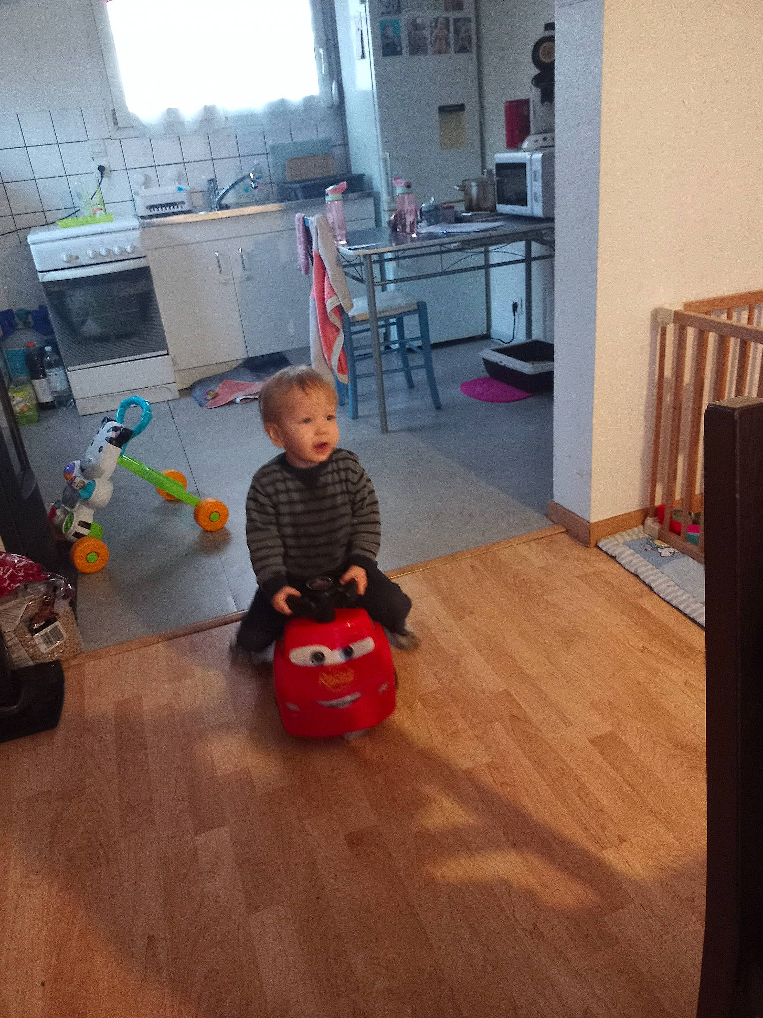 Mason participe au concours pour gagner de l'argent avec cette photo : baby, chair, child, door, floor, flooring, fun, hardwood, laminate_flooring, person, play, product, room, standing, table, toddler, toy, varnish, window, wood