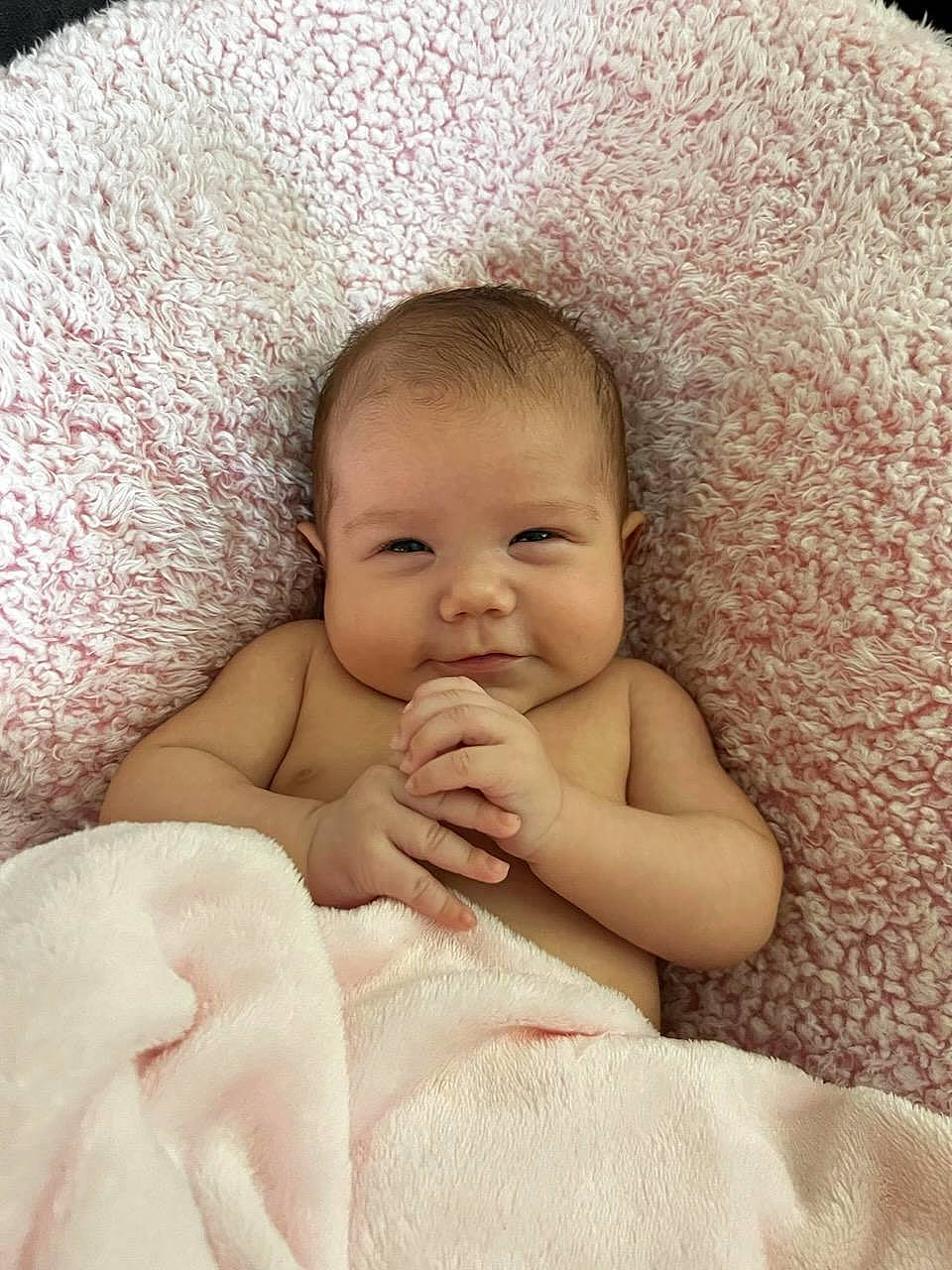 Adalyn is registered to the contest to win money with this photo: baby, baby_toddler_clothing, cheek, child, chin, comfort, eye, eyebrow, face, gesture, happy, head, headgear, iris, linens, lip, nose, person, skin, smile