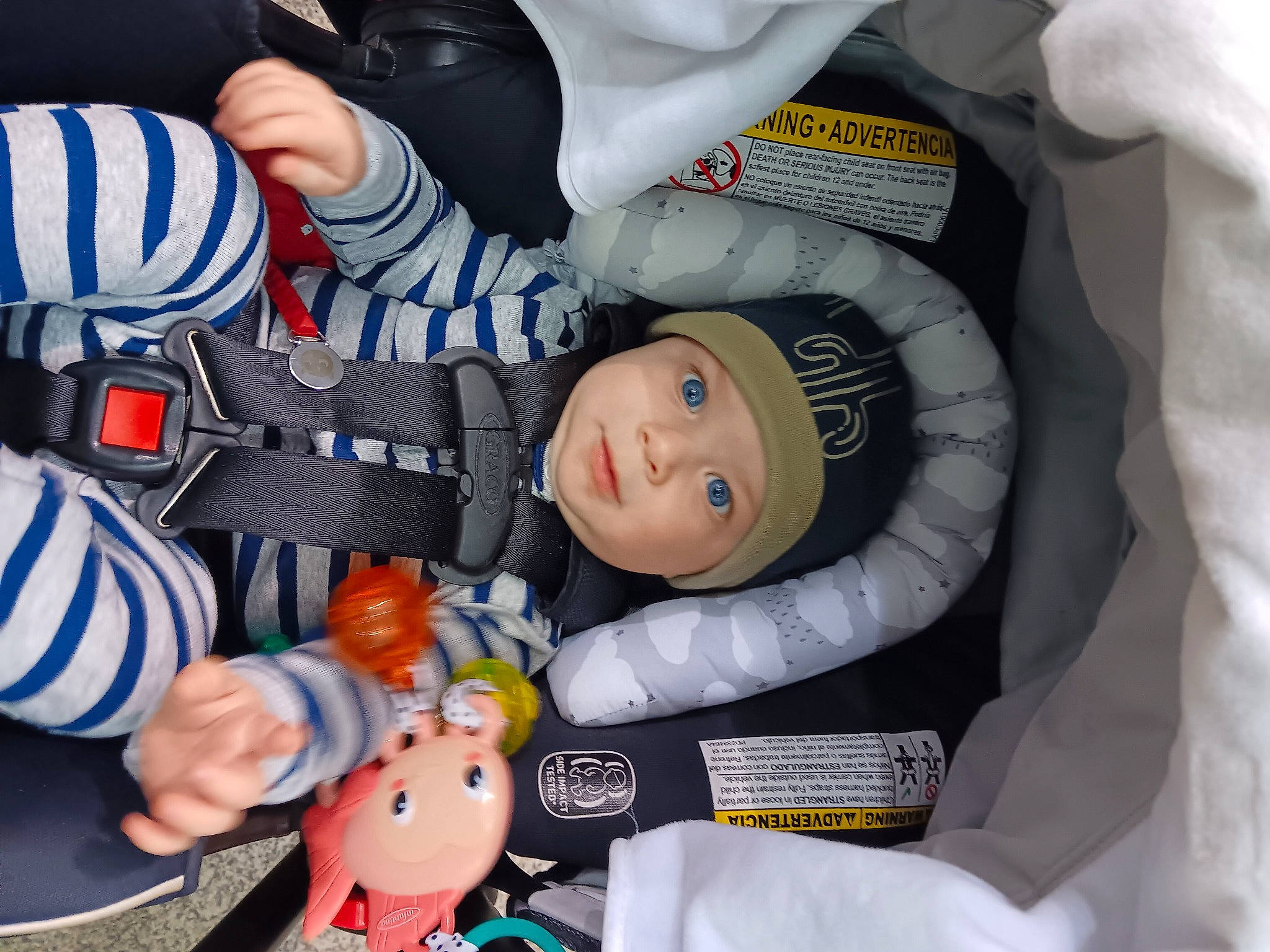 Declan joined the competition — help win amazing prizes! auto_part, baby, baby_carriage, baby_in_car_seat, baby_products, baby_sleeping, baby_toddler_clothing, baby_toys, car_seat, carmine, child, comfort, headwear, lap, person, product, sleeve, smile, stuffed_toy, toddler