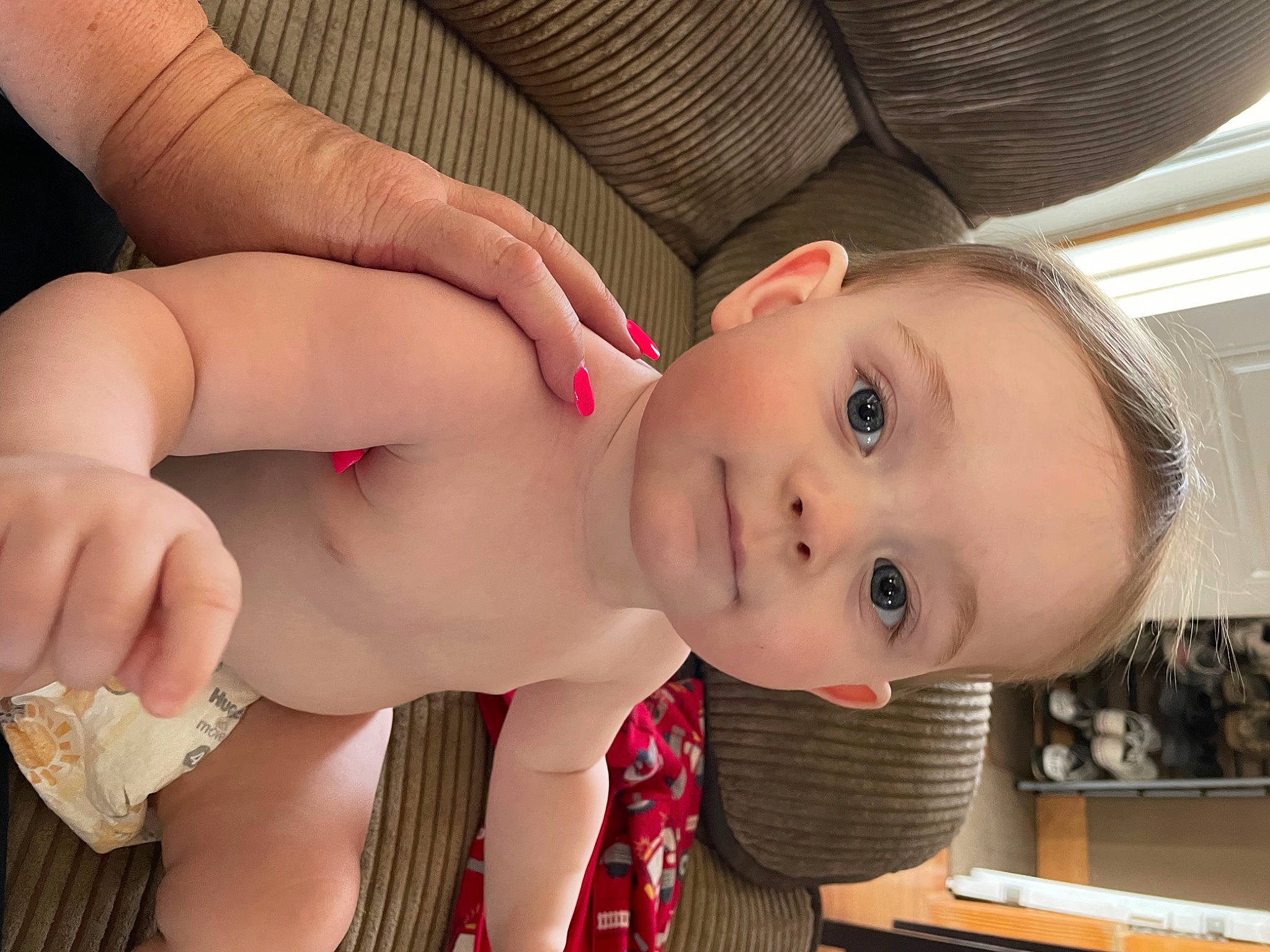 Karter is registered to the contest to win money with this photo: baby_toddler_clothing, black_hair, cheek, chest, chin, eyebrow, eyelash, finger, gesture, hand, happy, human_body, iris, lip, mouth, neck, nose, person, skin, thigh