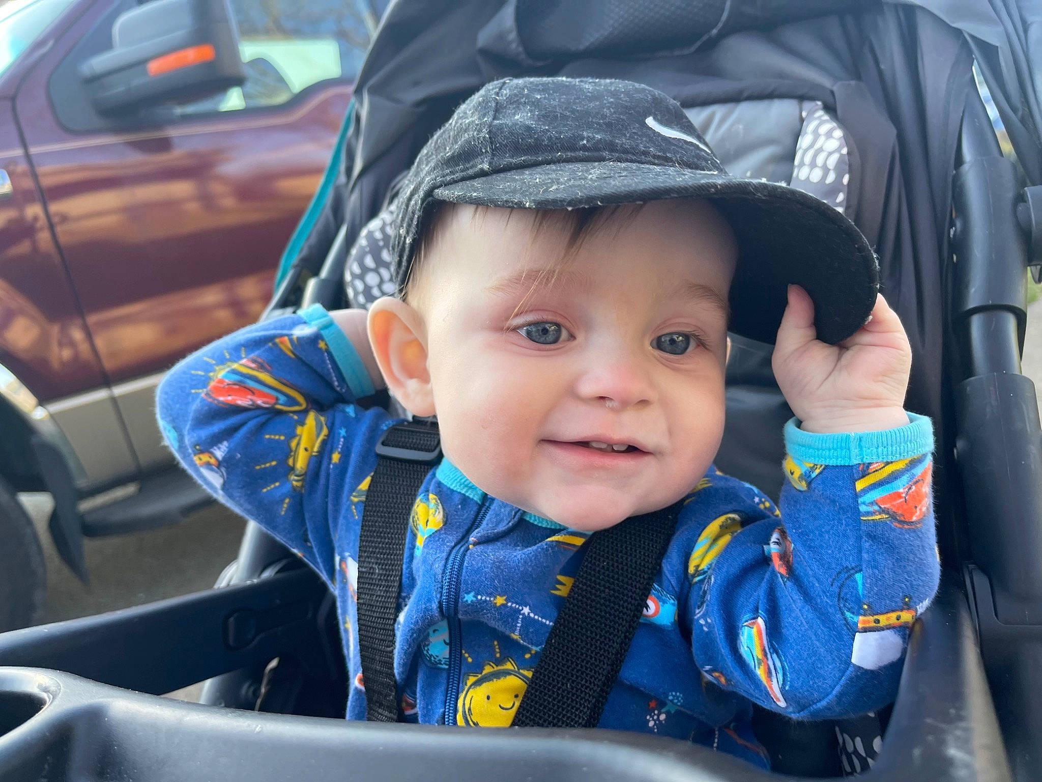Karter joined the competition — help win amazing prizes! auto_part, baby, baby_carriage, baby_products, car, car_seat, car_seat_cover, child, electric_blue, family_car, happy, headwear, joy, motor_vehicle, person, photograph, product, smile, snapshot, steering_wheel