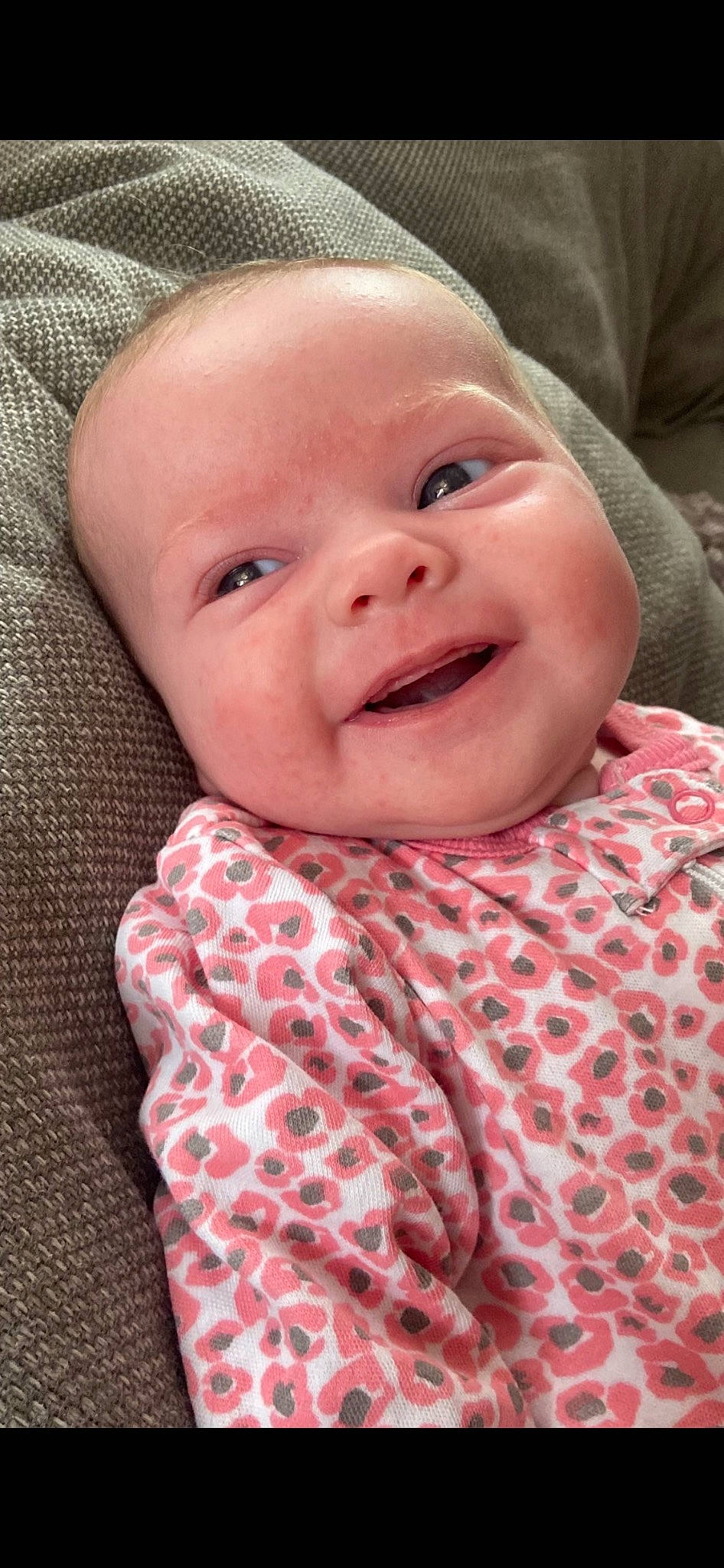 Rosemary is registered to the contest to win money with this photo: baby, baby_laughing, baby_toddler_clothing, cheek, child, collar, comfort, facial_expression, happy, iris, joy, laugh, linens, lip, magenta, pattern, person, pink, skin, sleeve