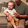 Joshua Jr is registered to the contest to win money with this photo: baby, child, adult, couch, living_room, smile, happy, sitting, clothing, bow_tie, shirt, pants, hand, face, hair, home, casual, indoor, person, furniture