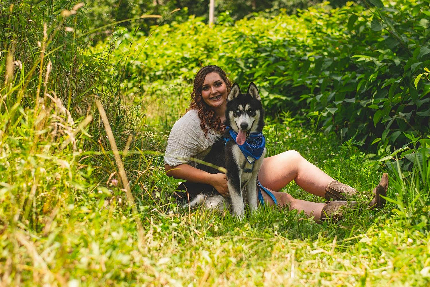 Tipper joined the competition — help win amazing prizes! carnivore, companion_dog, dog, fawn, forest, friendship, fun, grass, grassland, happy, leisure, long_hair, mammal, meadow, people_in_nature, plant, smile, sunlight, t_shirt, vertebrate