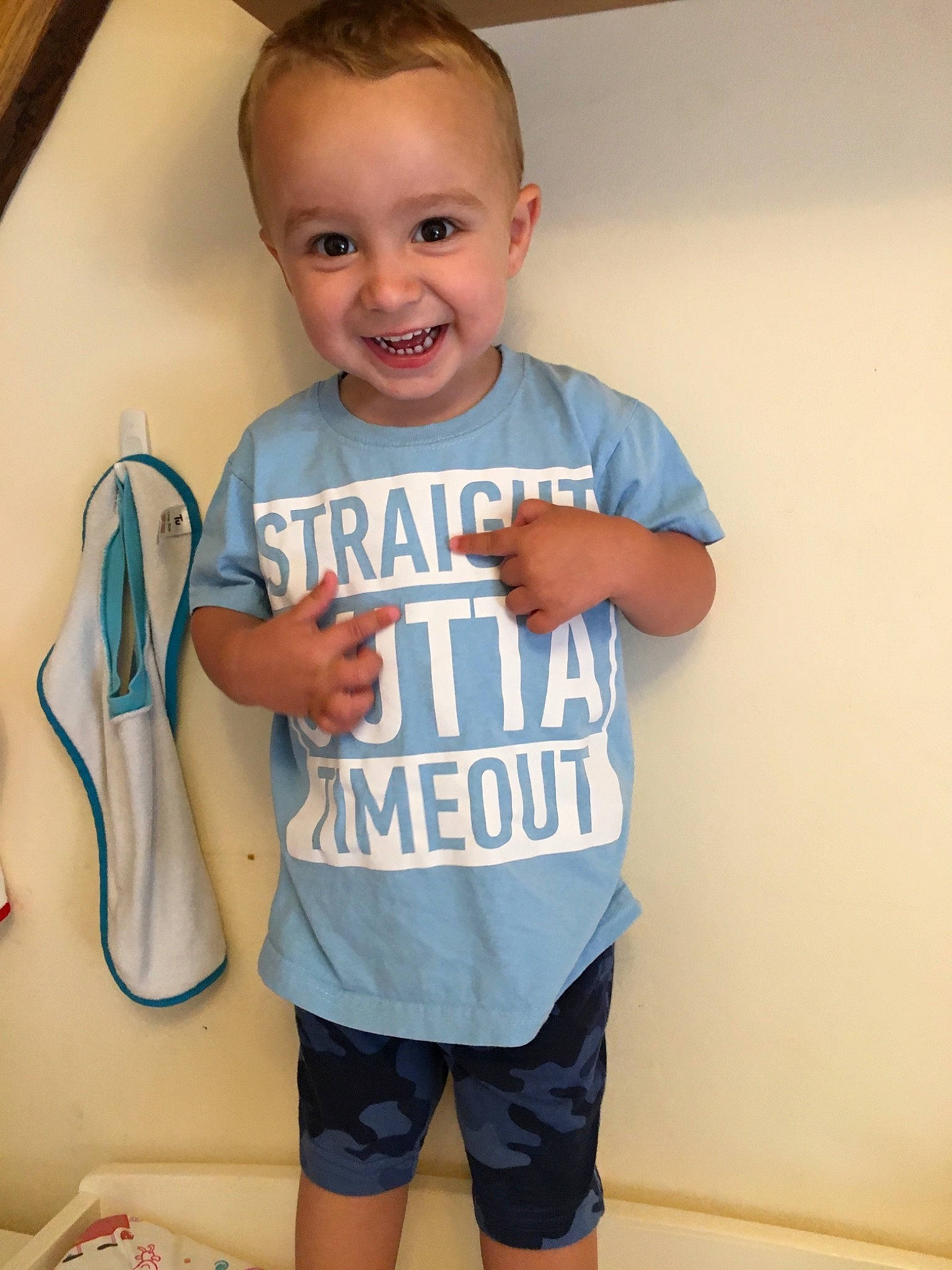 Fred joined the competition — help win amazing prizes! arm, baby_toddler_clothing, blue, child, clothing, cool, head, joint, joy, organ, outerwear, person, shorts, shoulder, sleeve, smile, standing, t_shirt, toddler, tooth