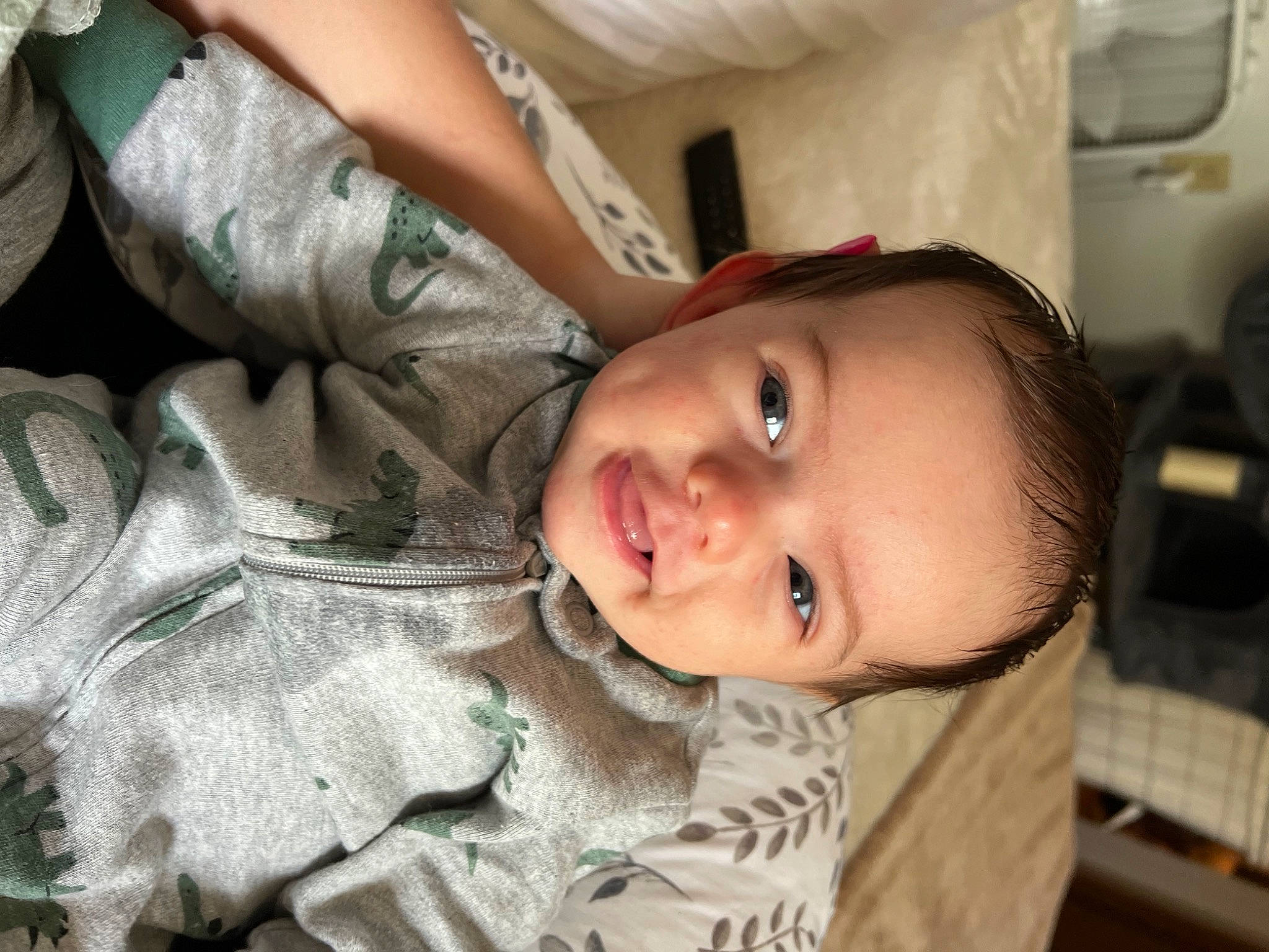 Archer is registered to the contest to win money with this photo: baby, baby_toddler_clothing, cheek, child, chin, dress, eyebrow, eyelash, gesture, hair, happy, iris, lip, mouth, nose, person, skin, smile, toddler, tree