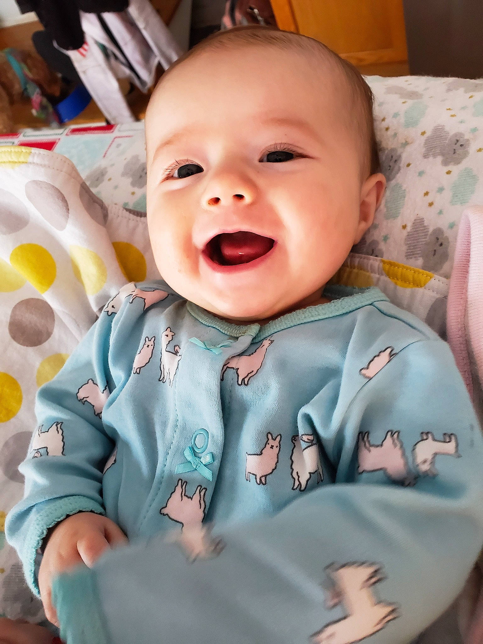Lila is registered to the contest to win money with this photo: baby, baby_laughing, baby_making_funny_faces, baby_toddler_clothing, cheek, child, chin, face, facial_expression, happy, head, laugh, lip, mouth, nose, person, skin, smile, toddler