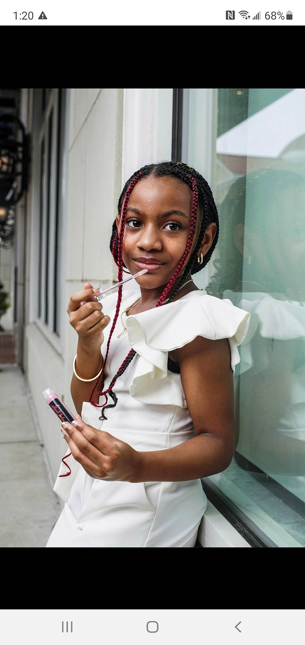 Londyn is registered to the contest to win money with this photo: audio_equipment, black_hair, bracelet, child, cool, eyelash, eyewear, fashion_design, flash_photography, gesture, happy, houseplant, jewellery, joy, long_hair, necklace, person, photo_shoot, portrait_photography, school_uniform