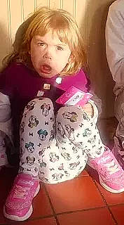 Alexis joined the competition — help win amazing prizes! blond, brown_hair, cheek, child, finger, hair, leg, long_hair, mouth, nose, person, pink, play, selfie, thigh, thumb, toddler