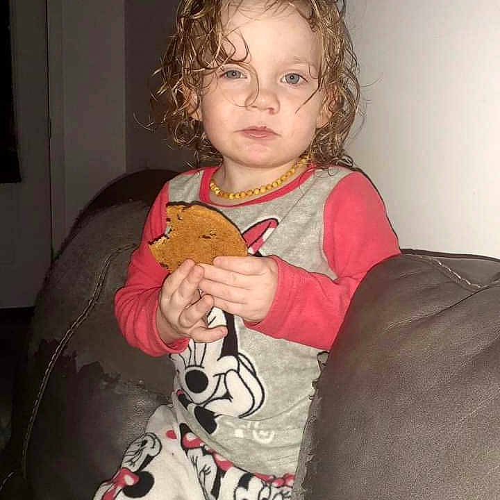 Isabella joined the competition — help win amazing prizes! accessories, baby, bodypart, clothing, cookie, costume, couch, cushion, face, food, furniture, head, homedecor, jewelry, necklace, person, photography, portrait, sitting, sweets