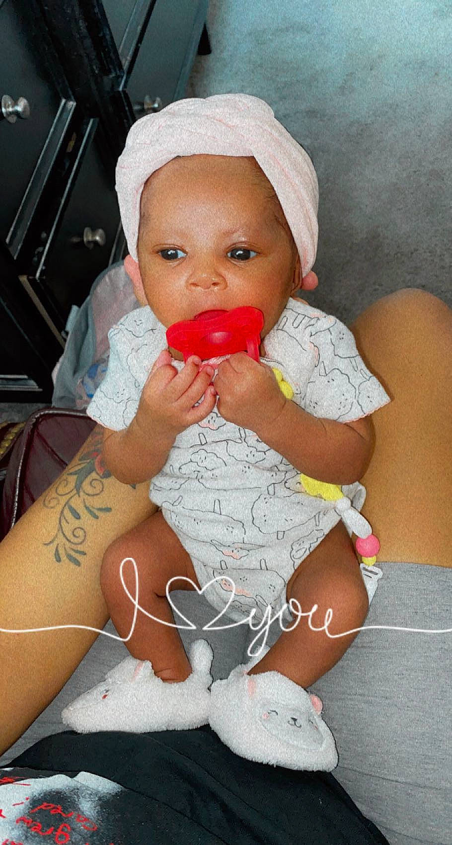 Paisley joined the competition — help win amazing prizes! arm, baby, cap, cheek, chest, drinkware, eye, finger, human_body, joint, lip, mouth, muscle, nail, nose, organ, person, pink, skin, thigh