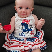 Cataleya participe au concours pour gagner de l'argent avec cette photo : baby, blue, celebration, child, clothing, couch, dress, face, first_birthday, happy, holiday, independence_day, indoors, infant, portrait, red, sitting, smiling, toy, white