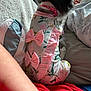 Bonnie Mae is registered to the contest to win money with this photo: dog, baby, couch, blanket, clothing, pink_bows, floral_pattern, sleeping, fur, arm, fabric, pet, home, cozy, indoor, resting, cute, soft, closeup, companion
