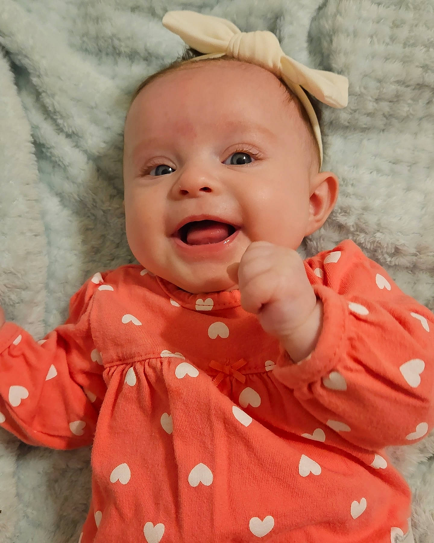 Kinsley is registered to the contest to win money with this photo: baby, baby_toddler_clothing, cheek, chin, clothing, collar, eye, happy, head, human_body, iris, lip, nose, pattern, person, pink, skin, sleeve, smile, textile