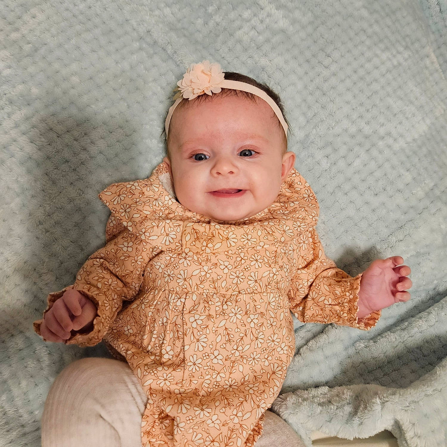 Kinsley joined the competition — help win amazing prizes! baby, baby_toddler_clothing, beige, cap, cheek, child, eye, eyebrow, face, happy, head, iris, joy, linens, lip, pattern, person, skin, sleeve, smile