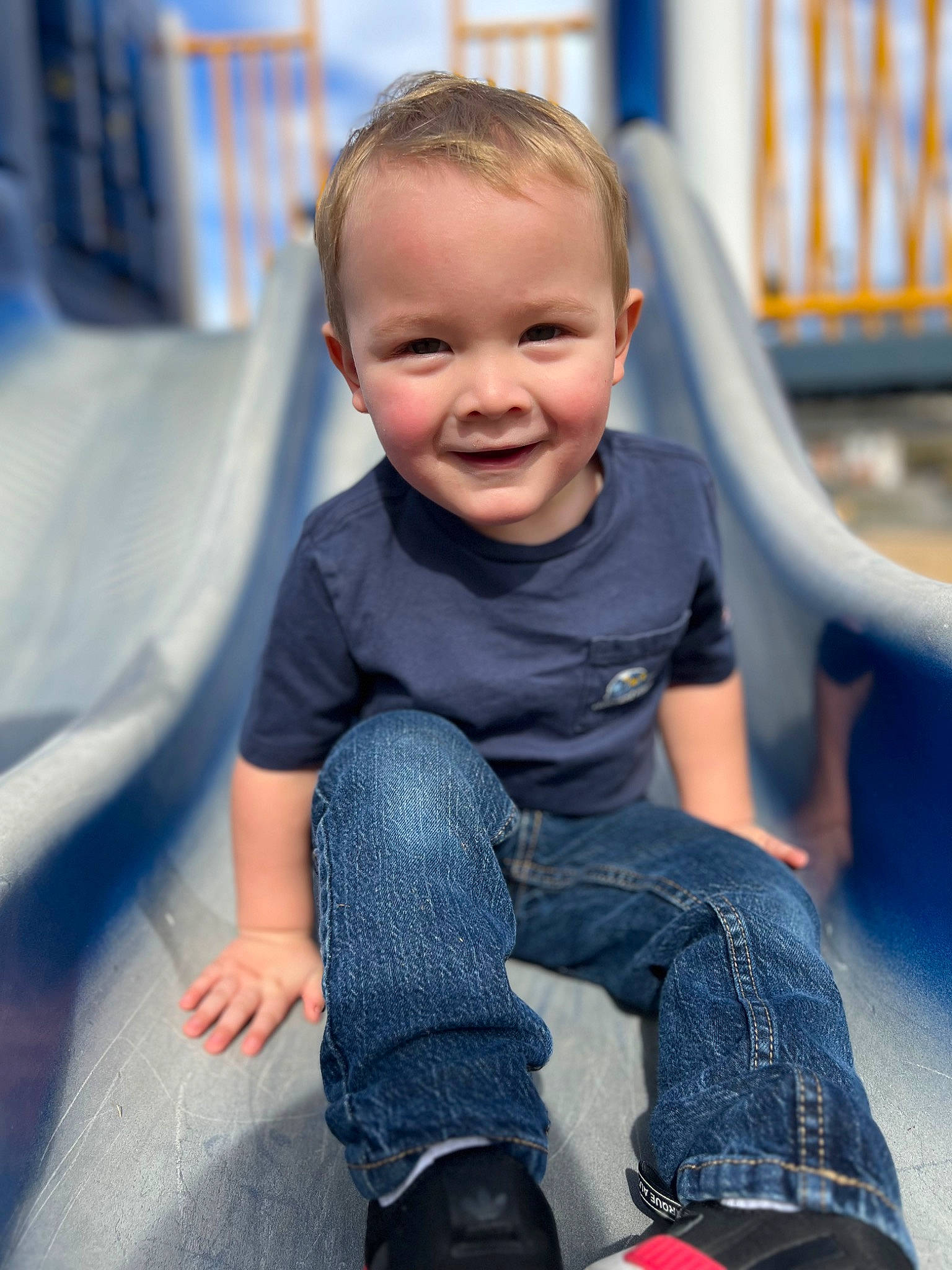 Kamryn joined the competition — help win amazing prizes! baby_toddler_clothing, blue, cheek, child, cool, electric_blue, fun, hairstyle, happy, human_body, human_leg, joy, leg, leisure, outdoor_shoe, person, skin, sleeve, smile, toddler