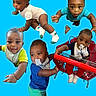 Amari joined the competition — help win amazing prizes! babies, baby_clothing, blue_background, children, collage, colorful, cute, faces, family, group, indoor, infants, pacifier, playful, portrait, red_cart, shopping, shopping_cart, smiling, socks