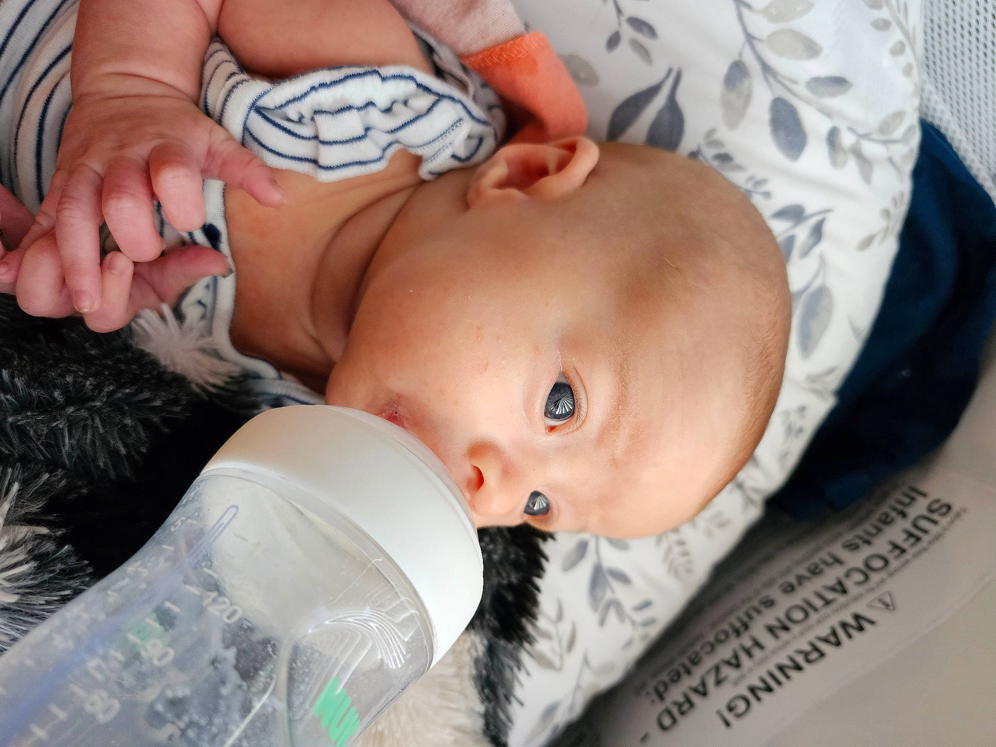 Saphira is registered to the contest to win money with this photo: abdomen, baby, baby_products, baby_toddler_clothing, cheek, chest, child, comfort, eye, eyelash, finger, fur, gesture, nail, pattern, person, plastic_bottle, skin, textile, thumb