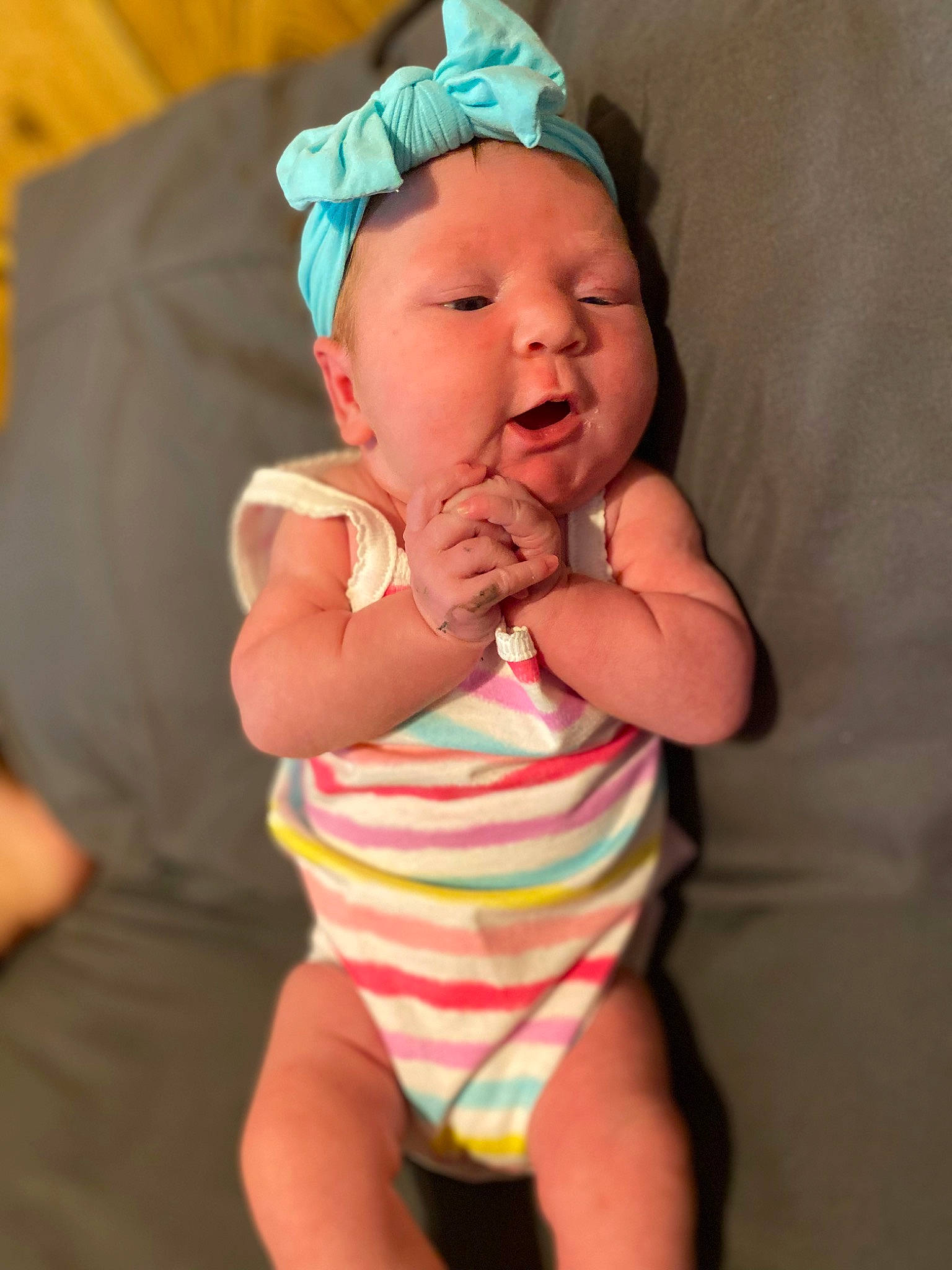 Jullianna joined the competition — help win amazing prizes! baby, baby_toddler_clothing, cheek, chin, eye, face, finger, happy, head, headgear, headwear, human_body, iris, lip, mouth, nail, nose, person, pink, skin