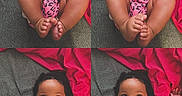 Reign is registered to the contest to win money with this photo: arms_outstretched, baby, blanket, child, collage, cute, four_panel, gray_surface, happy, indoor, infant, legs_bent, leopard_print, lying_down, person, pink_onesie, playful, portrait, red_blanket, smiling
