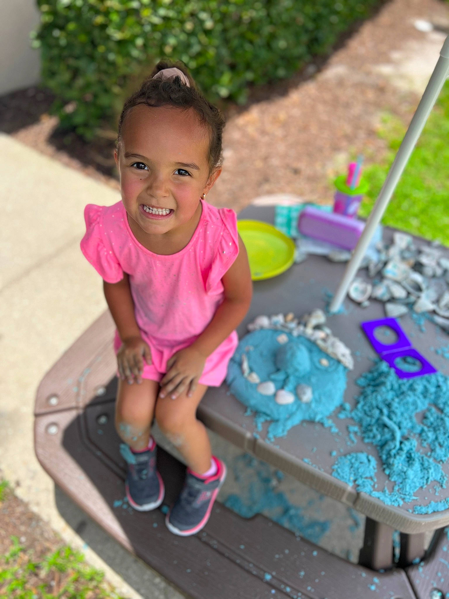 Janessa is registered to the contest to win money with this photo: baby_toddler_clothing, child, fun, grass, hair, hairstyle, happy, joy, leisure, magenta, person, pink, plant, public_space, purple, recreation, shorts, smile, summer, t_shirt