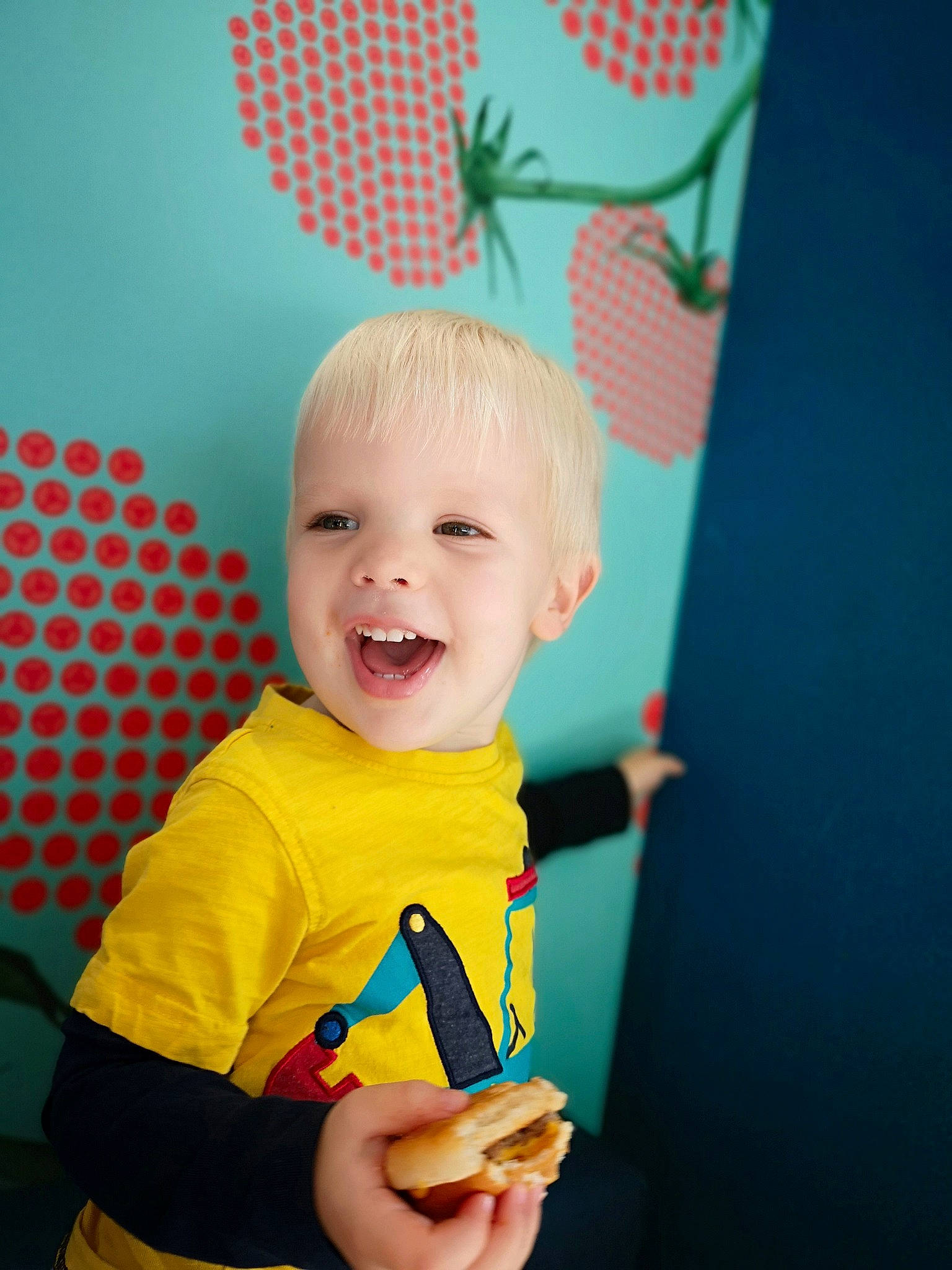 Morgan is registered to the contest to win money with this photo: baby, baby_playing_with_toys, baby_products, baby_toys, child, facial_expression, finger, happy, head, person, play, room, skin, smile, toddler, toy, turquoise, yellow