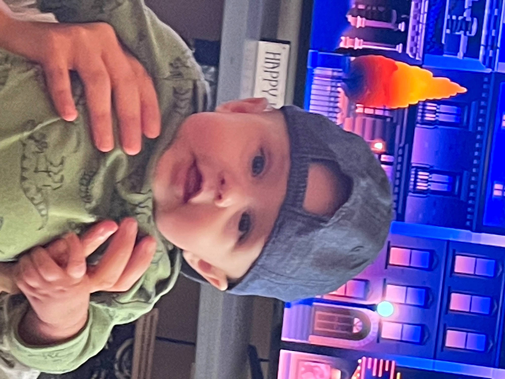 Ryatt joined the competition — help win amazing prizes! baby, blue, cheek, child, chin, cool, eye, eyelash, finger, forehead, fun, gesture, headgear, headwear, jaw, military_camouflage, mouth, nose, person, smile