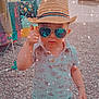 bracelet, casual, child, clothing, cute, drying_rack, footwear, gravel, hat, laundry, outdoor, portrait, shirt, shorts, sparkle_effect, summer, sunglasses, sunlight, thumbs_up, toddler