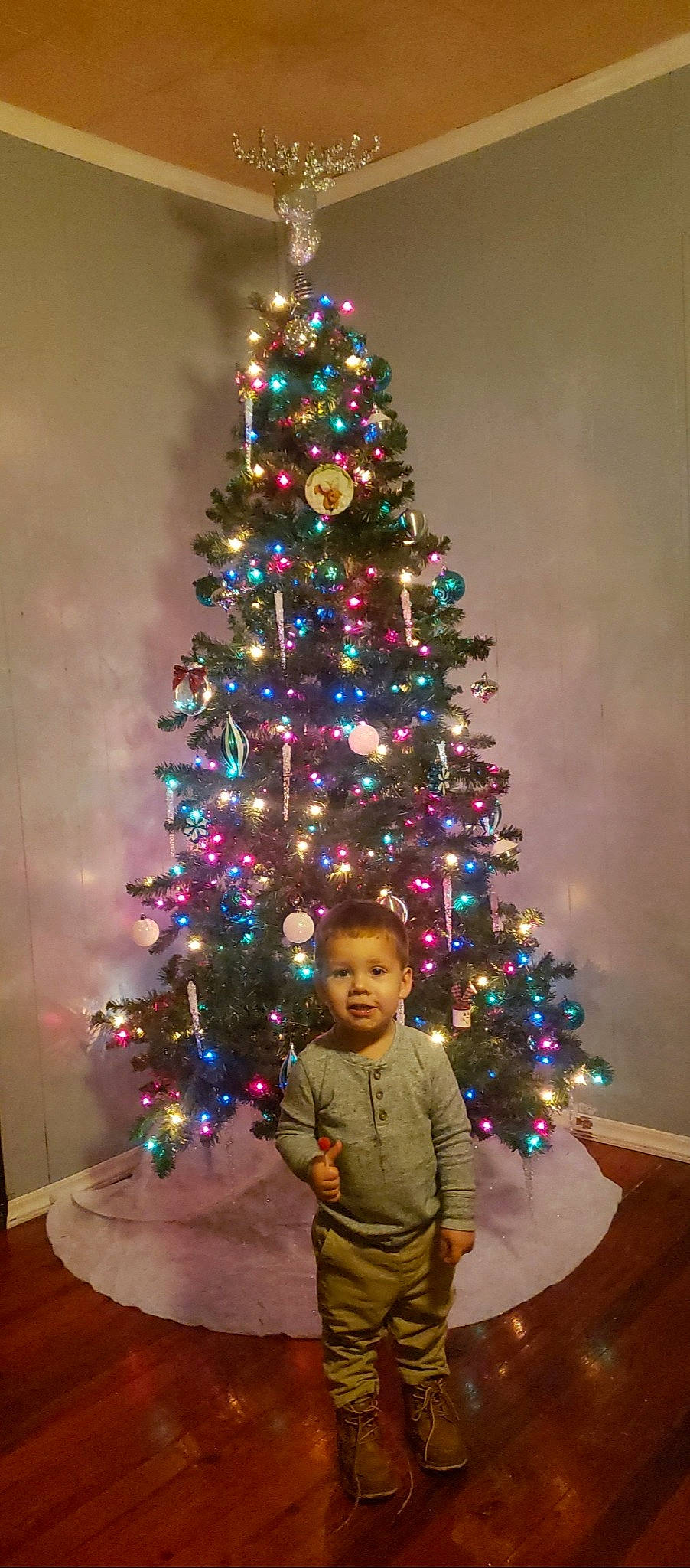 Bentley is registered to the contest to win money with this photo: christmas, christmas_decoration, christmas_eve, christmas_lights, christmas_ornament, christmas_tree, event, evergreen, holiday, holiday_ornament, interior_design, ornament, person, pine_family, pink, standing, tints_and_shades, tradition, winter, woody_plant