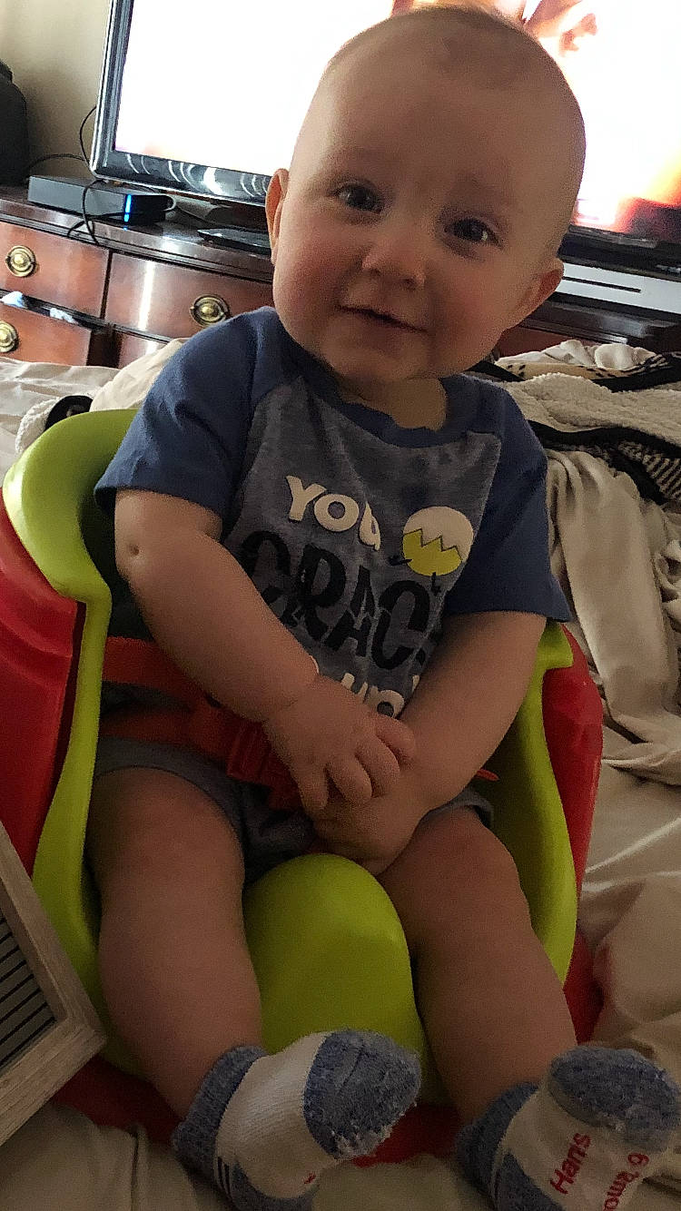 Austin joined the competition — help win amazing prizes! baby, baby_toddler_clothing, cheek, chin, computer_keyboard, eye, finger, fun, head, iris, knee, leg, mouth, person, skin, smile, thigh, thumb, toddler, trunk