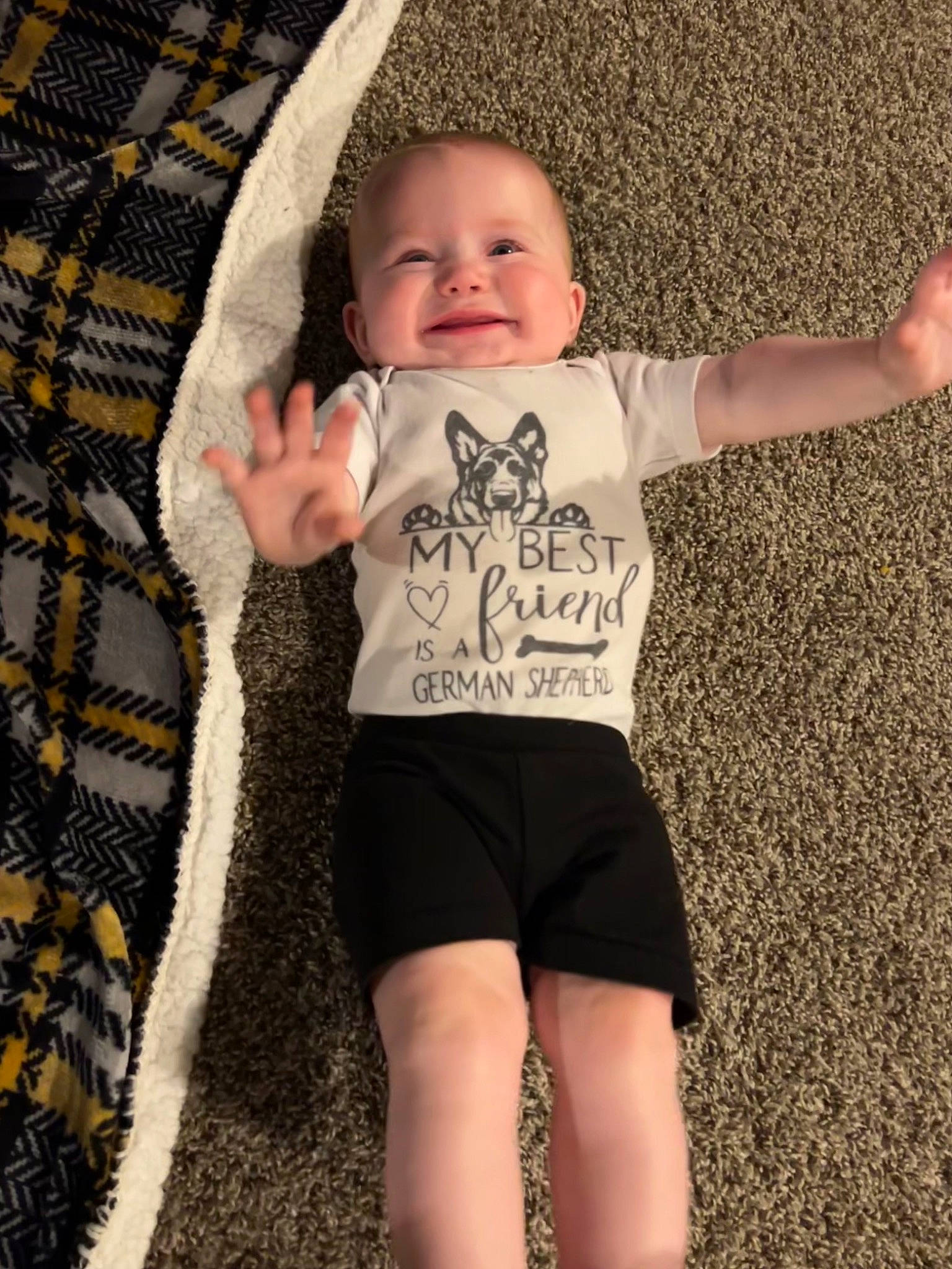 Katarina joined the competition — help win amazing prizes! abdomen, baby, baby_toddler_clothing, child, eye, face, grass, happy, head, human_leg, knee, linens, pattern, person, sleeve, smile, t_shirt, thigh, toddler, trunk