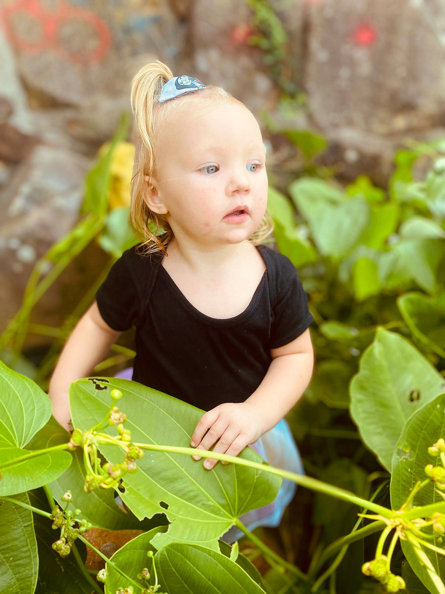 Evelyn joined the competition — help win amazing prizes! baby, baby_toddler_clothing, botany, child, fashion_accessory, flowering_plant, grass, happy, head, headband, jewellery, jungle, leaf, leisure, people_in_nature, person, plant, portrait_photography, t_shirt, terrestrial_plant