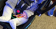 Keith joined the competition — help win amazing prizes! baby, blanket, car_seat, carpet, close_up, cozy, furry_hood, harness, indoors, infant, peaceful, portrait, sleeping, socks, straps, stroller, teething_rings, toy, warm_clothing, white_pants