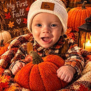 Richie joined the competition — help win amazing prizes! autumn, baby, beanie, blanket, candle, child, cozy, fall, happy, hat, infant, lantern, leaves, outdoor_decor, plaid, portrait, pumpkin, pumpkins, smiling, warm_lighting