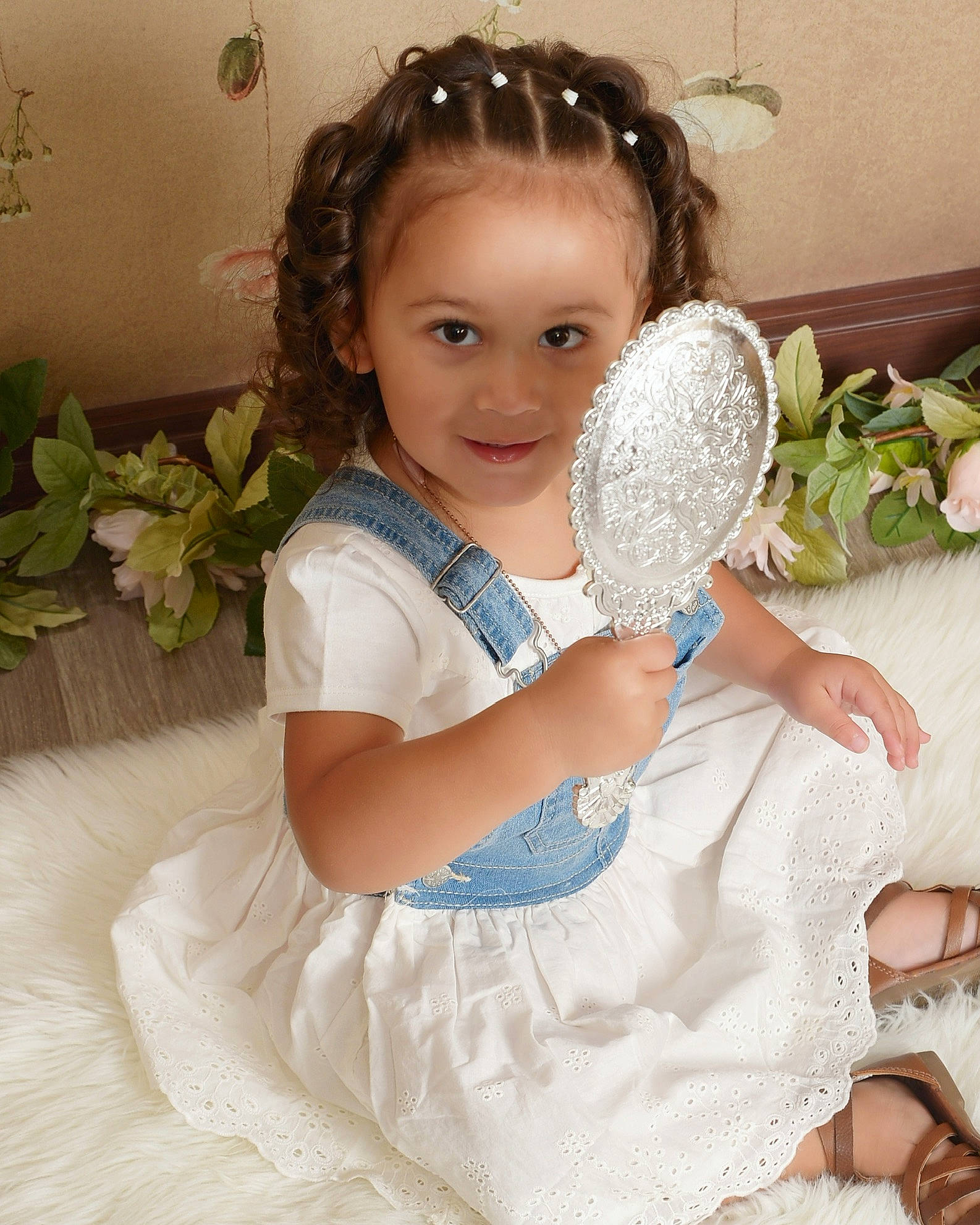 Mya is registered to the contest to win money with this photo: baby_toddler_clothing, bridal_accessory, child, embellishment, eye, eyelash, face, flash_photography, hair_accessory, happy, head, headband, headgear, headpiece, jewellery, joy, long_hair, person, pink, smile