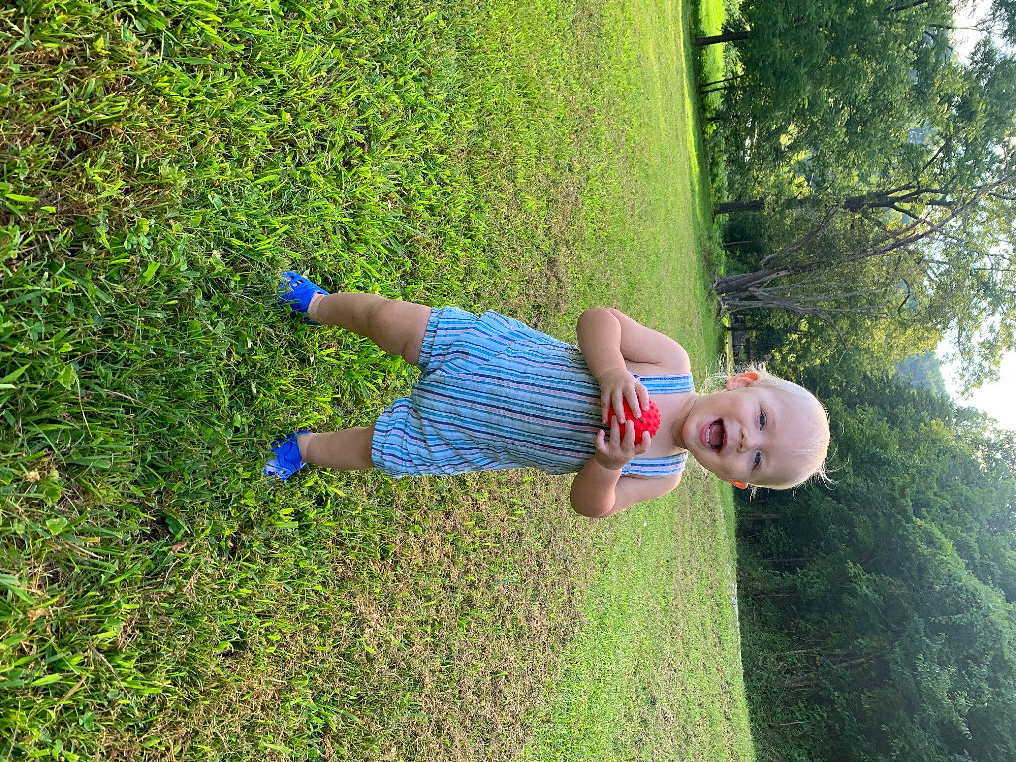 Bentlee is registered to the contest to win money with this photo: arm, baby_toddler_clothing, elbow, electric_blue, fun, grass, grass_family, grassland, groundcover, happy, lawn, leaf, leisure, people_in_nature, person, plant, recreation, shrub, summer, toddler