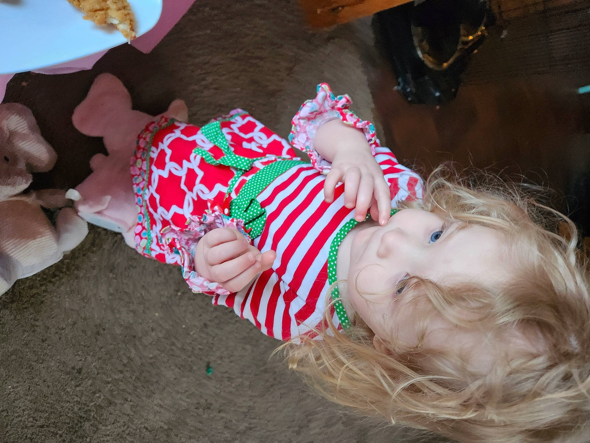 Crystal joined the competition — help win amazing prizes! baby, baby_toddler_clothing, child, christmas, event, fawn, foot, fun, grass, happy, holiday, human_leg, lap, nail, pattern, person, sitting, sock, thigh, toddler