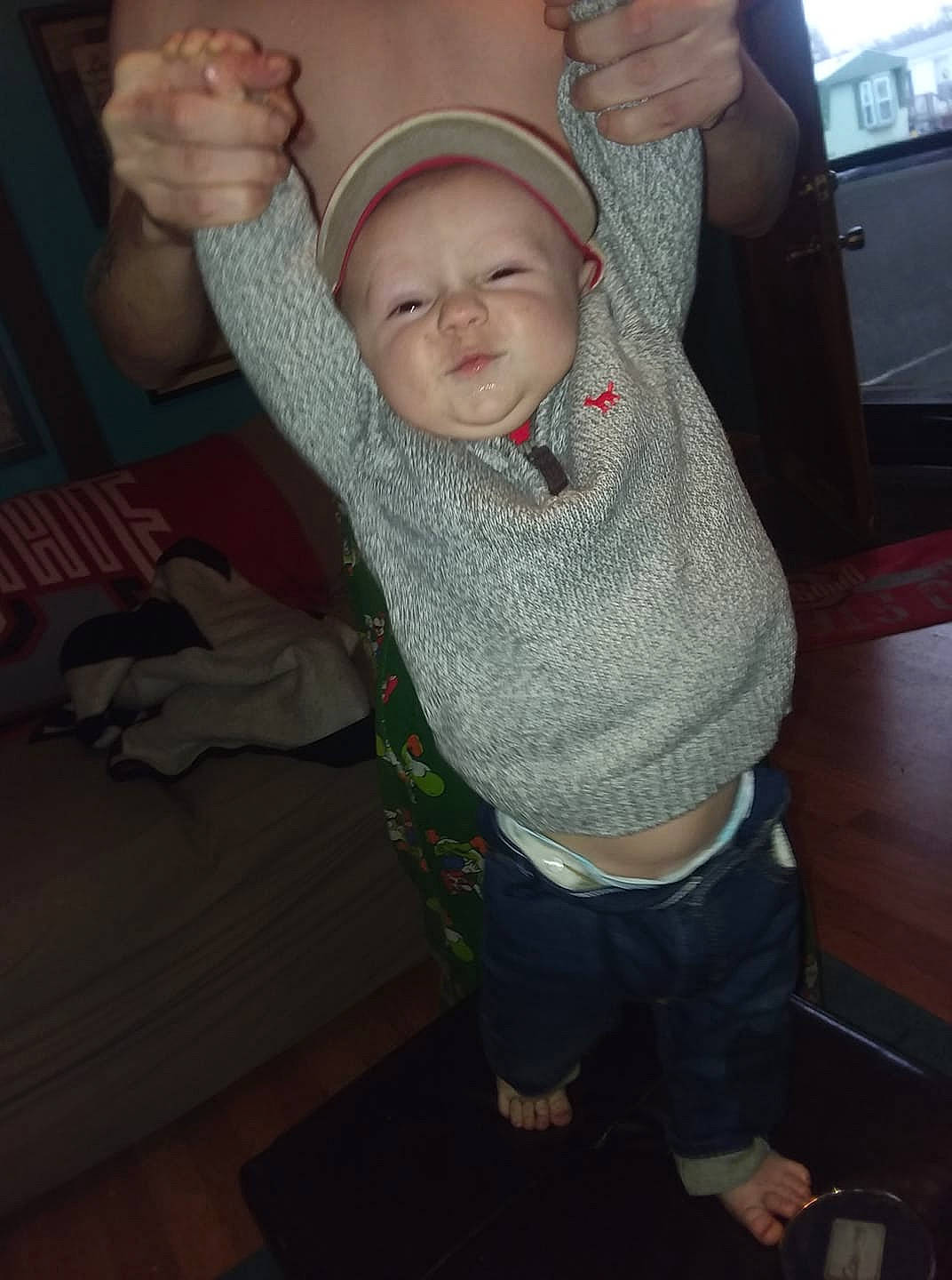 Keith is registered to the contest to win money with this photo: boy, cheek, child, day, eye, finger, fun, hair, head, human_body, human_hair_color, leg, nose, person, product, sitting, skin, snapshot, standing, toddler