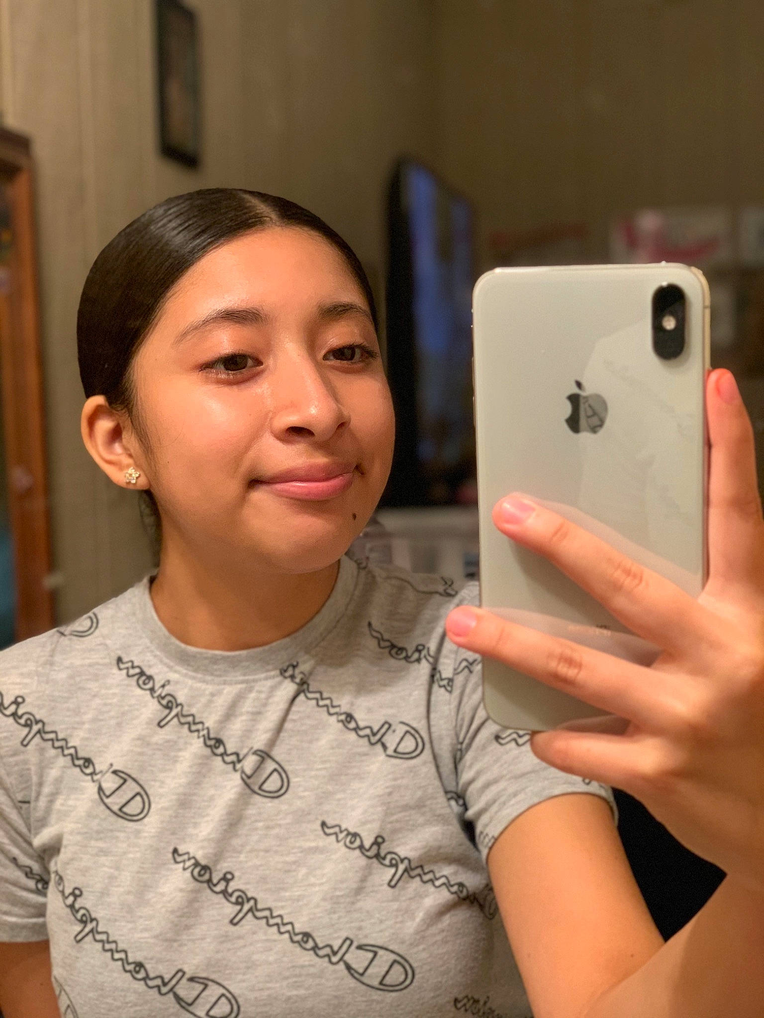 Dennise joined the competition — help win amazing prizes! communication_device, electronic_device, finger, gadget, gesture, hand, joy, mobile_phone, person, photography, selfie, skin, smile, technology, thumb