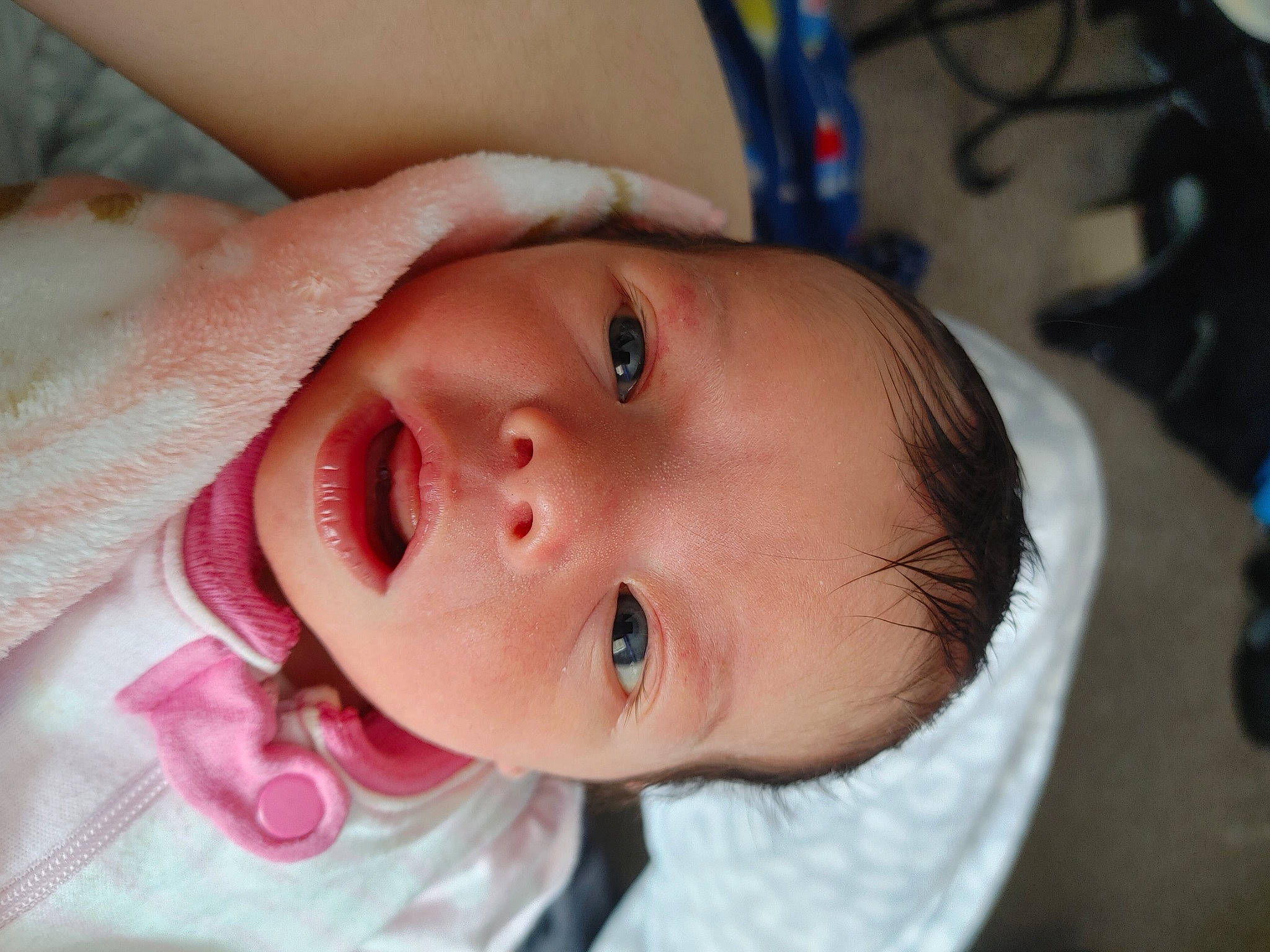 Saffire is registered to the contest to win money with this photo: baby, baby_products, baby_toddler_clothing, cheek, child, chin, close_up, ear, eyebrow, eyelash, happy, human_body, iris, lip, mouth, neck, nose, person, skin, smile