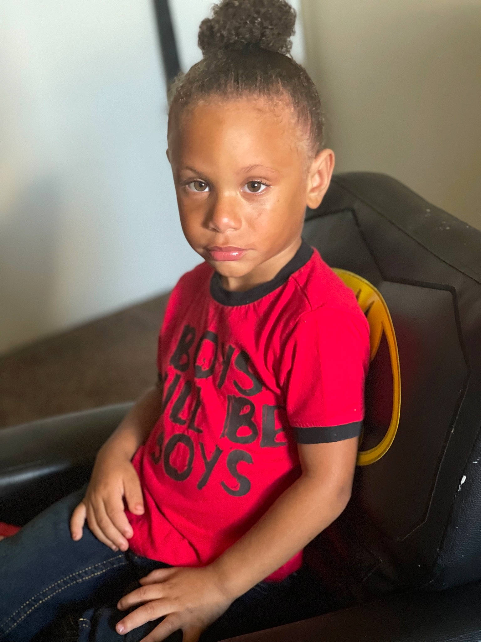 Rashawn joined the competition — help win amazing prizes! arm, automotive_design, automotive_tire, bumper, car_seat, chair, elbow, eyelash, family_car, fashion_design, hairstyle, human_body, neck, person, shirt, sitting, sleeve, sportswear, t_shirt, toddler