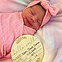 Demi joined the competition — help win amazing prizes! newborn, baby, sleeping, pink, blanket, headband, bow, smile, plush, soft, portrait, infant, cute, peaceful, announcement, wooden_plaque, baby_clothing, resting, indoors, closeup