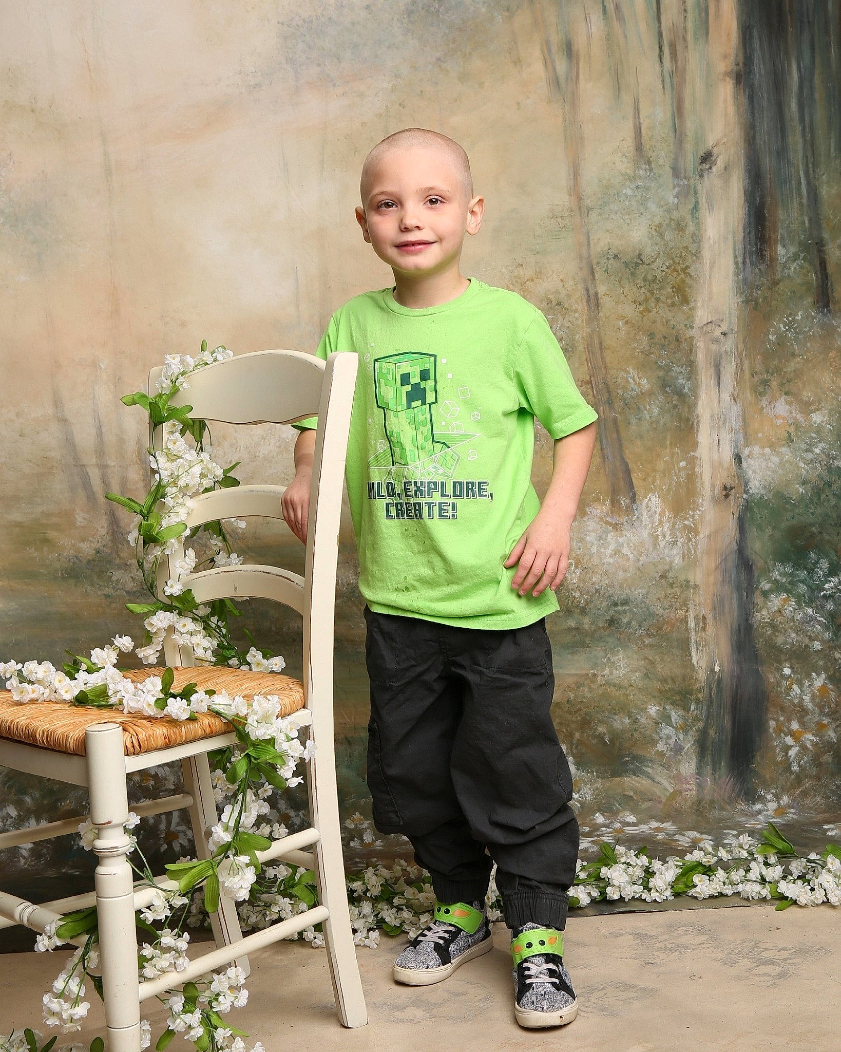 Chris is registered to the contest to win money with this photo: child, floral_design, flower, fun, garden, grass, happy, joy, leisure, outdoor_shoe, person, plant, shorts, shoulder, shrub, sleeve, soil, sportswear, t_shirt, top