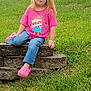 Isabella joined the competition — help win amazing prizes! child, girl, blonde_hair, pink_shirt, jeans, pink_shoes, grass, outdoor, stone_wall, sitting, casual_clothing, young_child, nature, curious_expression, daylight, portrait, person, greenery, relaxed, cute