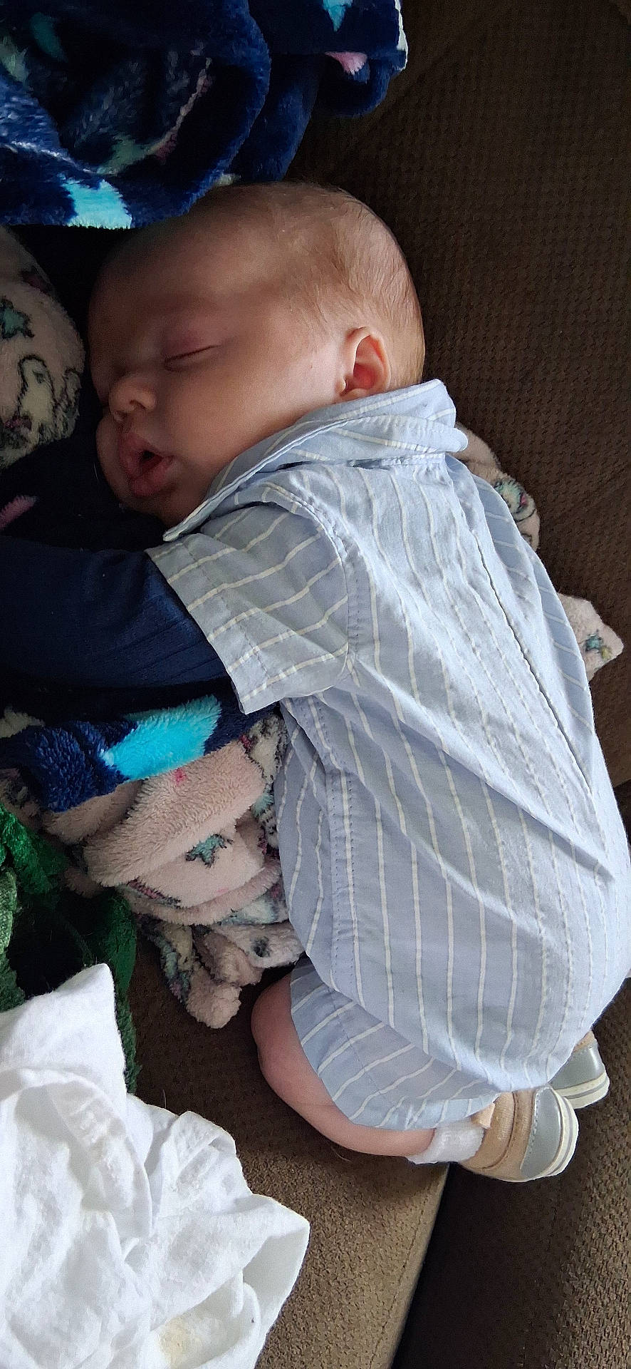 baby, blanket, bodypart, clothing, couch, cushion, face, furniture, glove, hat, head, homedecor, linen, newborn, pants, person, photography, portrait, quilt, sleeping