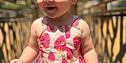 Nyleia joined the competition — help win amazing prizes! toddler, child, smiling, dress, strawberry_pattern, outdoor, sunlight, shadows, walking, happy, cute, portrait, baby, summer, daylight, person, expression, nature, playful, young_child