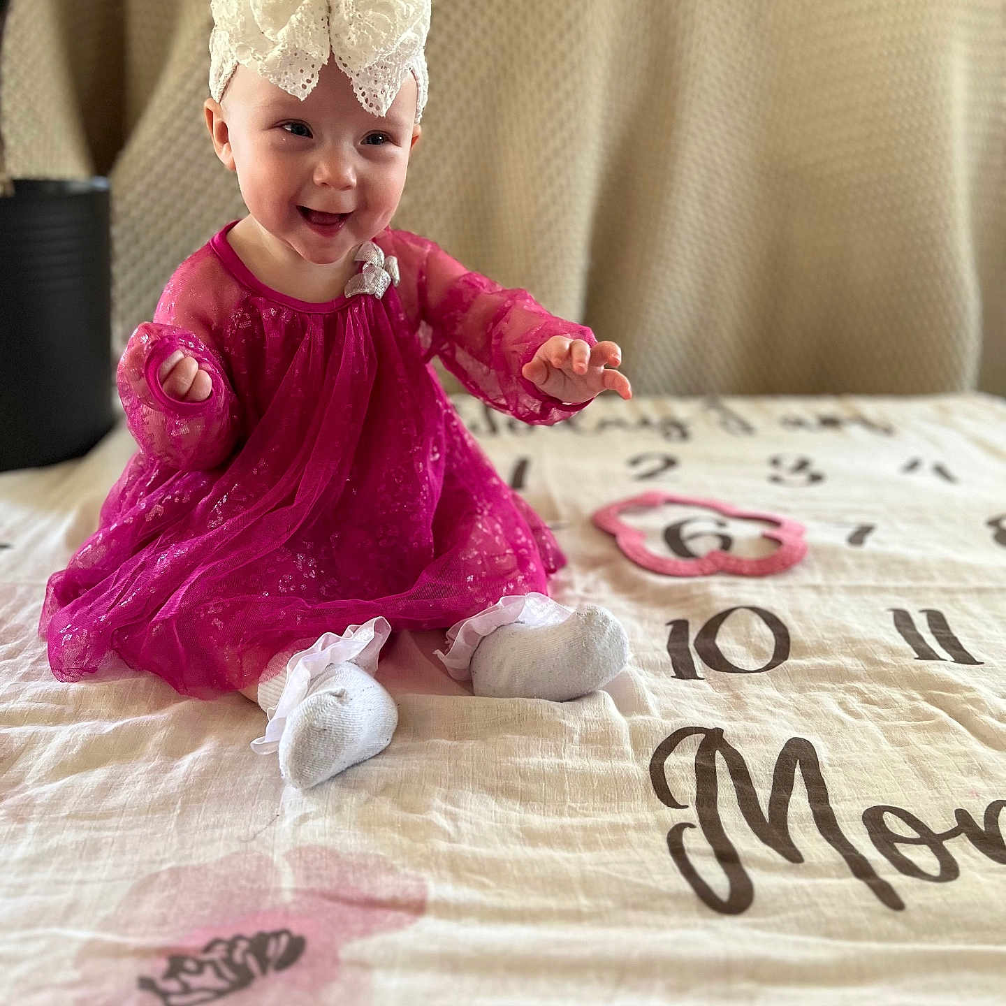 Elvira joined the competition — help win amazing prizes! baby, bed, bedroom, bodypart, clothing, cushion, dress, face, finger, furniture, hand, hat, head, homedecor, indoors, person, photography, portrait, room, sitting