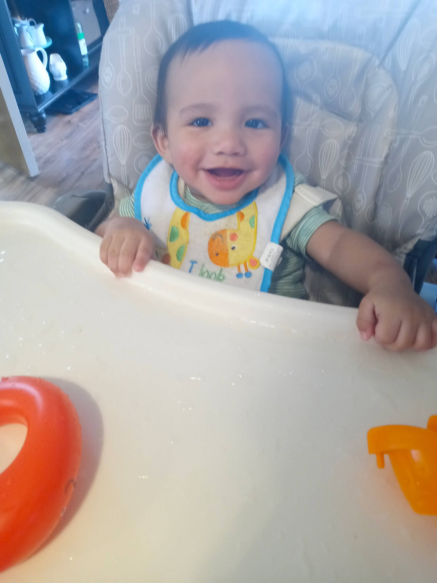 Ronin joined the competition — help win amazing prizes! baby, baby_laughing, baby_toddler_clothing, baby_toys, cheek, child, design, fun, happy, joy, person, plastic, play, product, sitting, skin, sleeve, smile, t_shirt, table