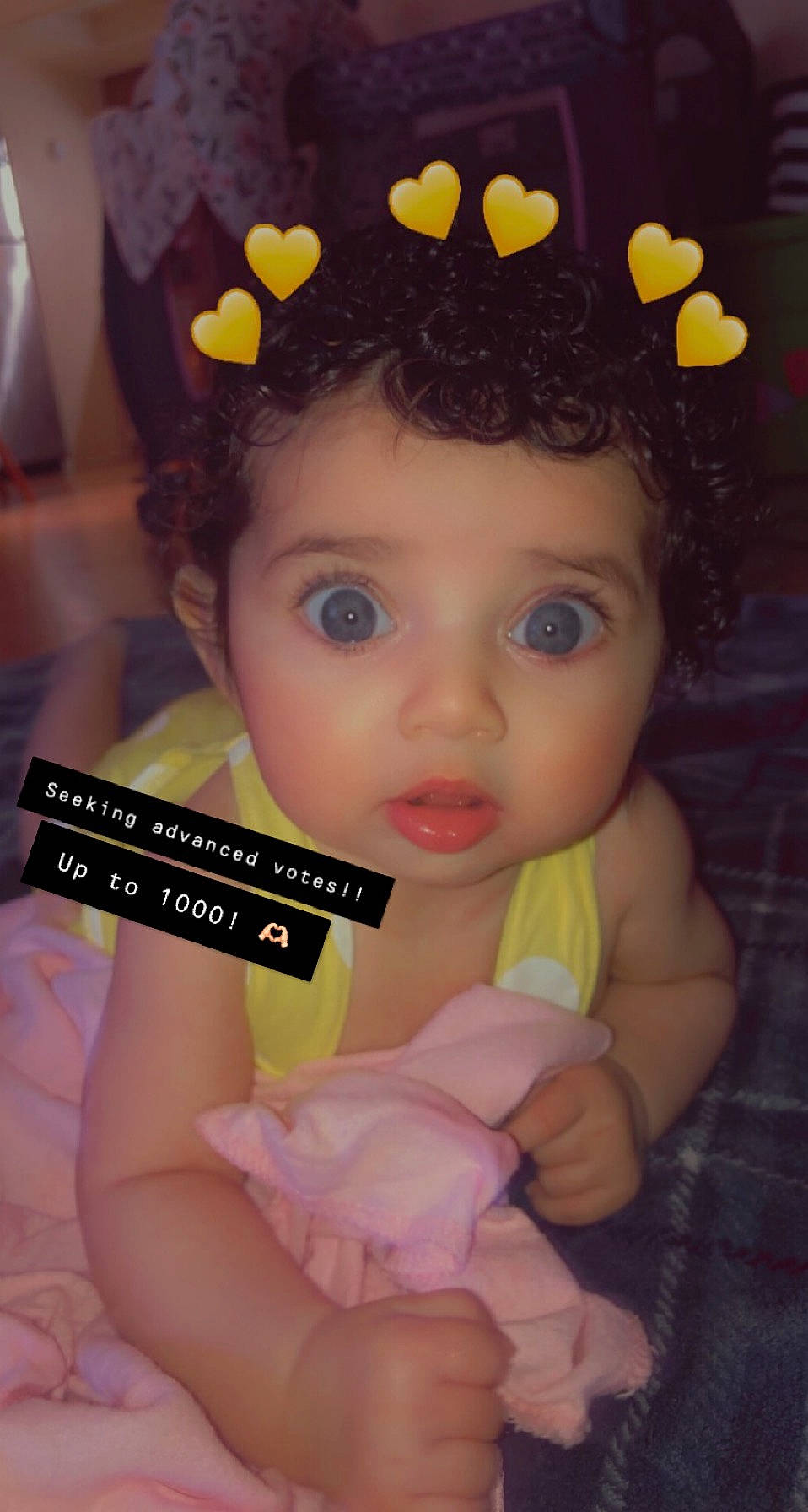 Kyla joined the competition — help win amazing prizes! baby, baby_toddler_clothing, cheek, child, costume_hat, eyelash, finger, fun, hair_accessory, happy, head, headband, headgear, headpiece, iris, person, pink, product, skin, surprise