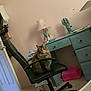Larry is registered to the contest to win money with this photo: black_chair, blue_desk, carpet, casual, cat, chair, clutter, desk, domestic, door, fluffy, furniture, household, indoor, lamp, office_chair, pet, pink_cushion, relaxed, room